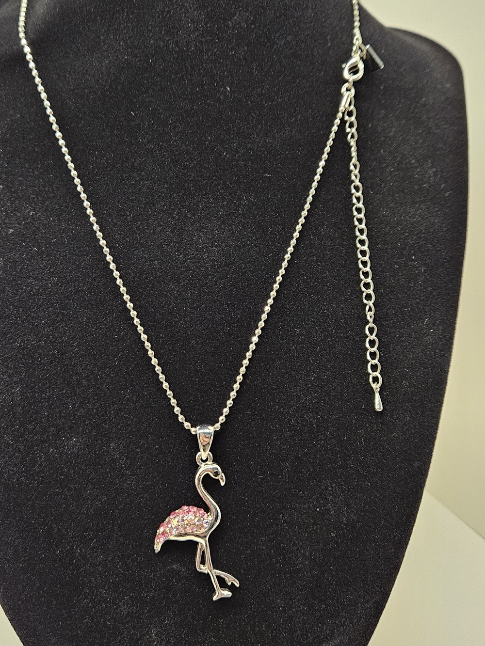 Cookie Lee Flamingo Necklace Pink Crystals Silver Tone Signed Hang Tag